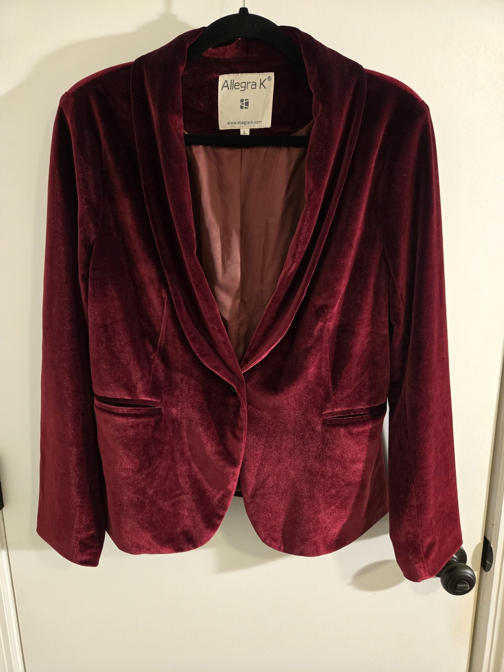 Allegra K Women's Velvet Shawl Collar Blazer Wine Red